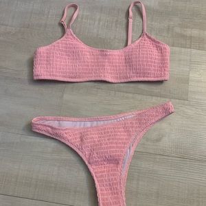 pink ruched bikini